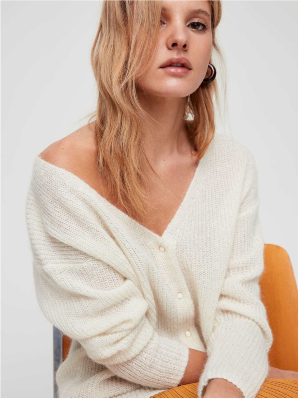 Wilfred Front To Back Cardigan Sweater Size Small Cream Birch Aritzia
